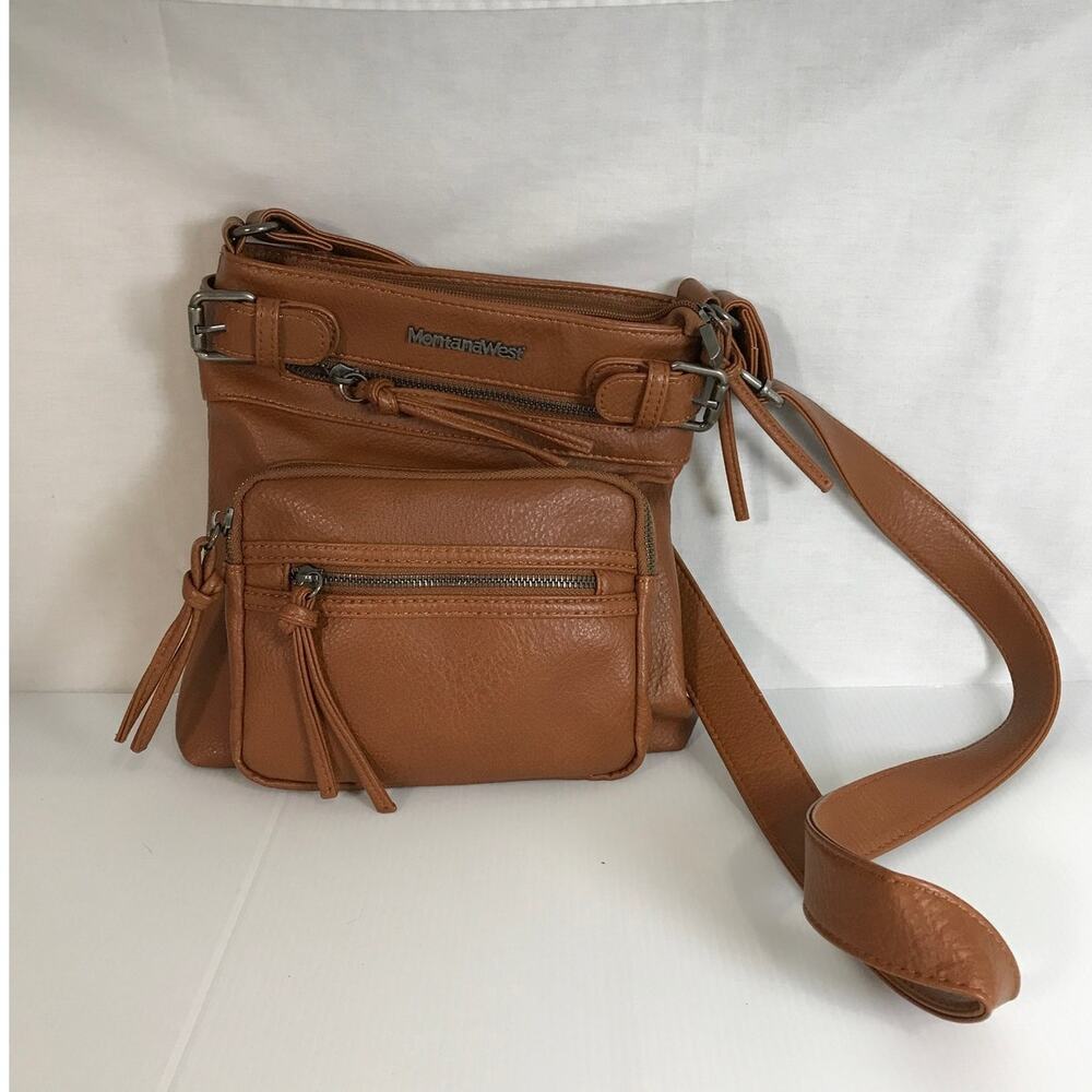 Montana West Boho Retro Brown Soft Vegan Leather Multi Pocket Crossbody Bag